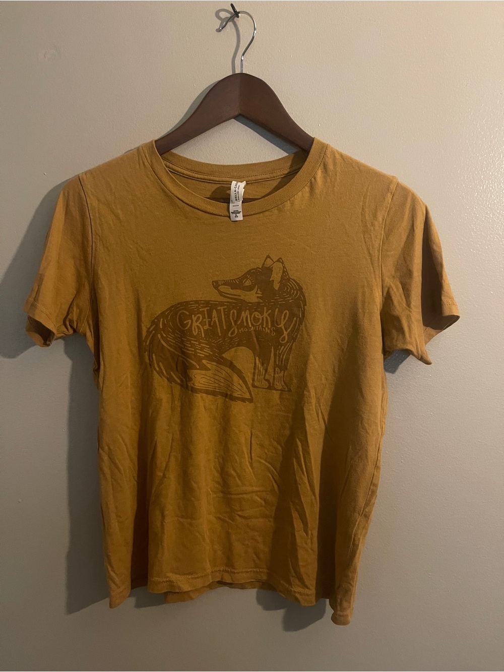 Bella Canvas Mustard Crewneck Tee with Fox and Great Smoky Mountains Graphic